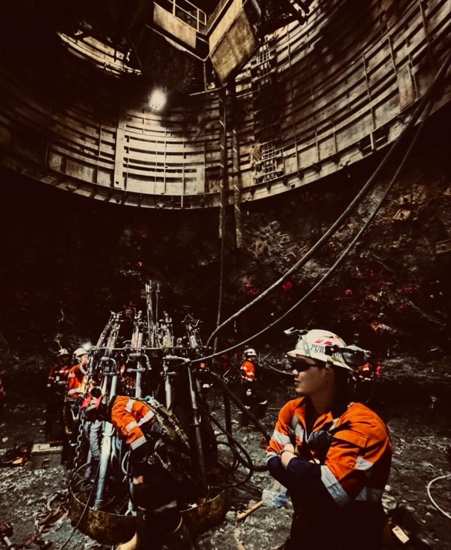 Shaft sinking crew at work underground